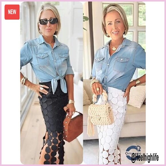 Women's 3/4 Sleeve Denim Crop Top Tie Knot Cardigan Shirt - Picture 4 of 8